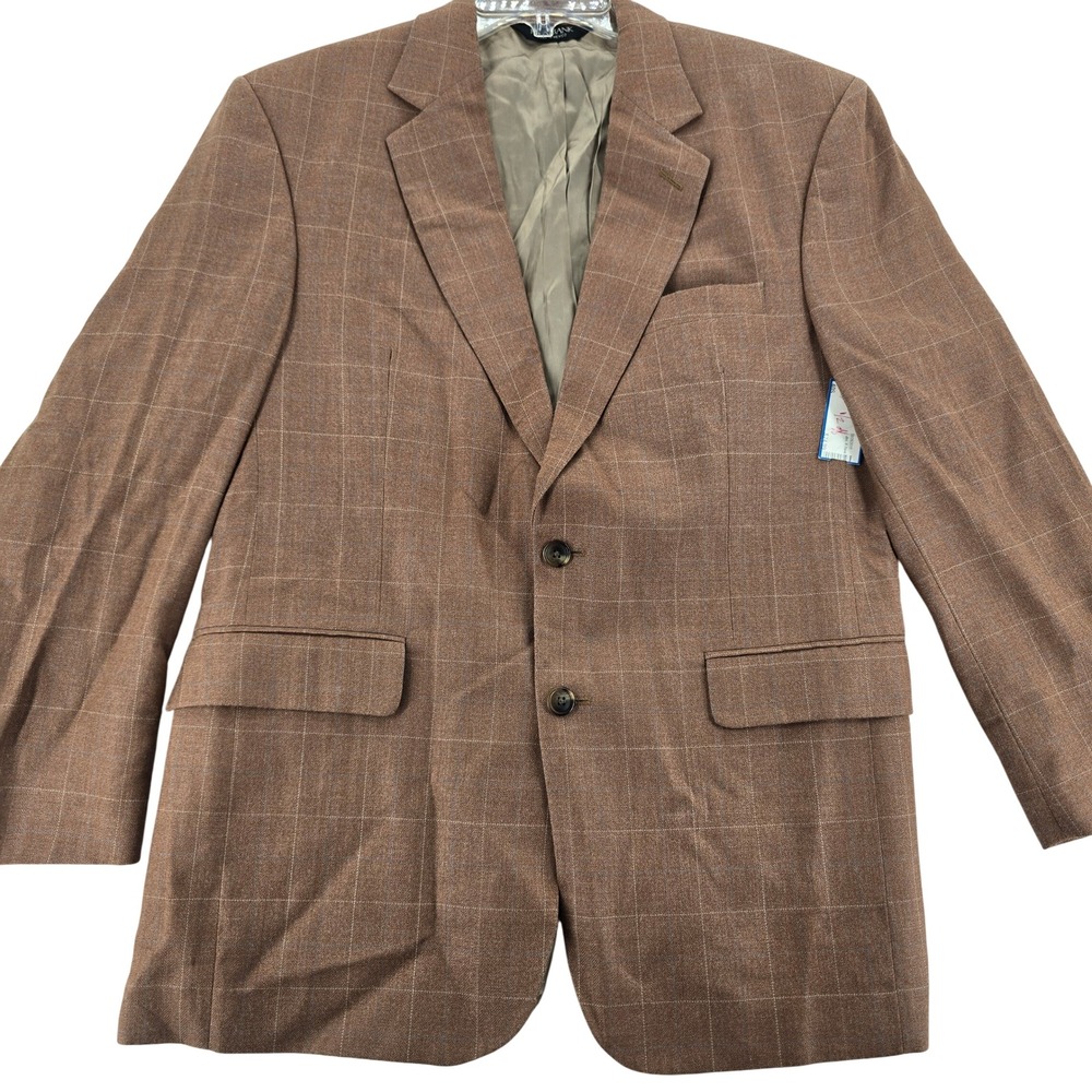 Jos A Bank Mens Blazer 40S Brown Plaid Wool Blend Sport Coat